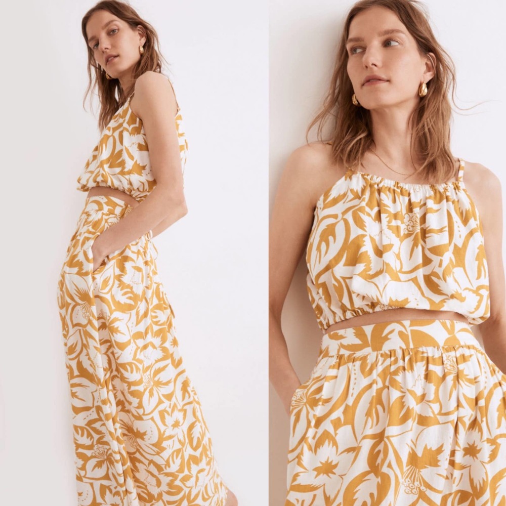 Madewell linen blend Meriden top in tropicale floral